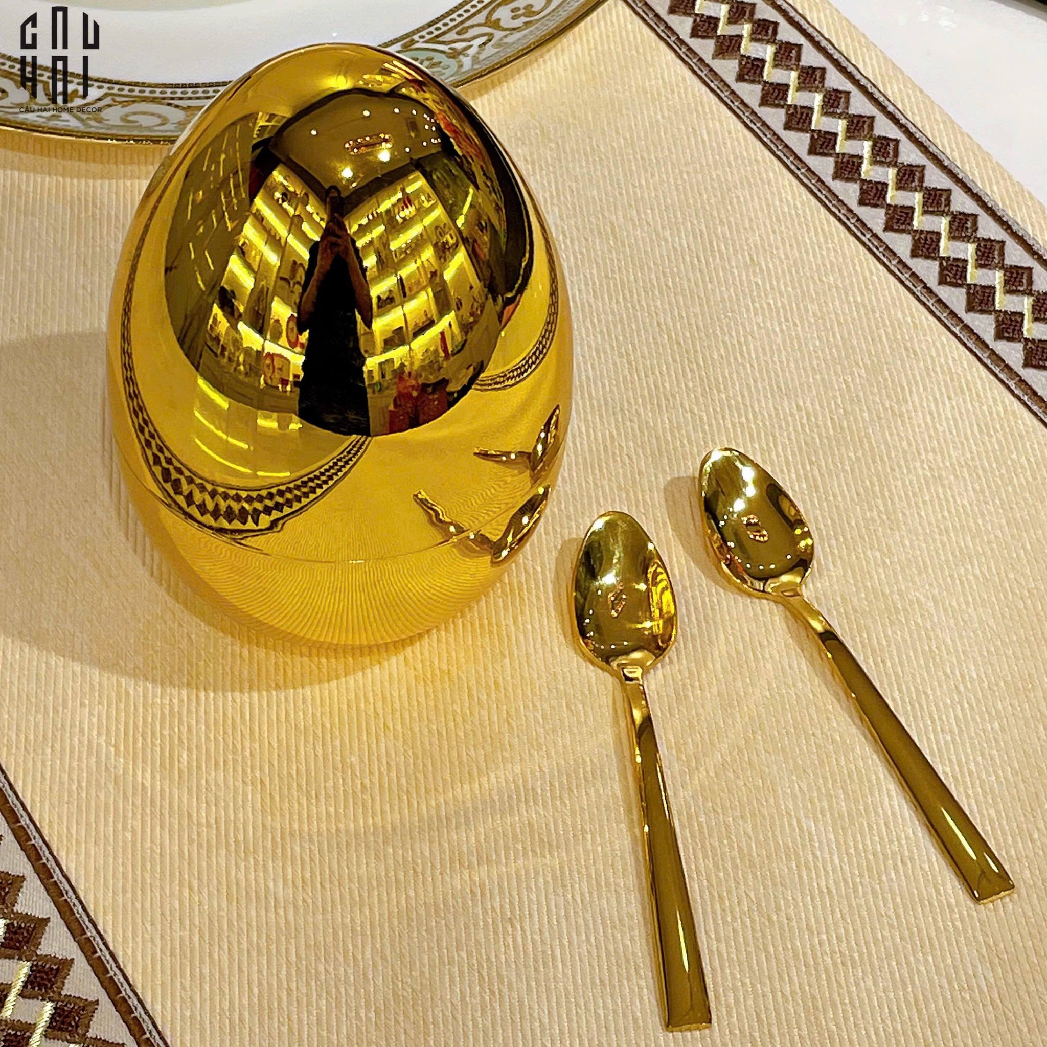 Set 6 Muỗng Tráng Miệng Golden Blossom Egg-CẬU HAI HOME DECOR