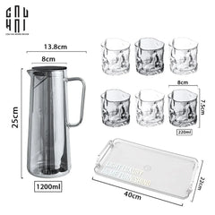 Set Bình Nước Elite 6 Ly Thuỷ Tinh Xám Kèm Khay Minimal – Carafe & Glass Set 8pcs-CẬU HAI HOME DECOR
