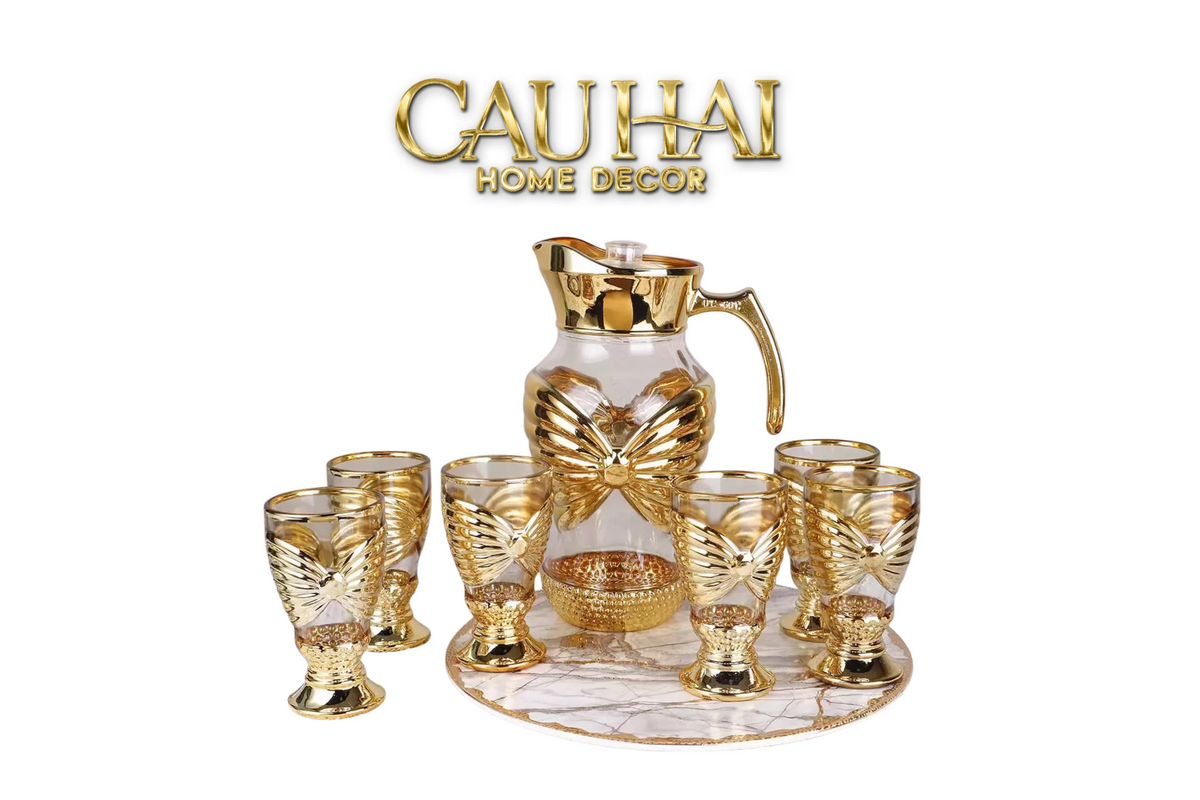 Set Bình Nước Ly Thủy Tinh Papillon Éclat D’Or 7pcs-Set bình nước Carafe & Glassware Ensemble-CẬU HAI HOME DECOR-CẬU HAI HOME DECOR