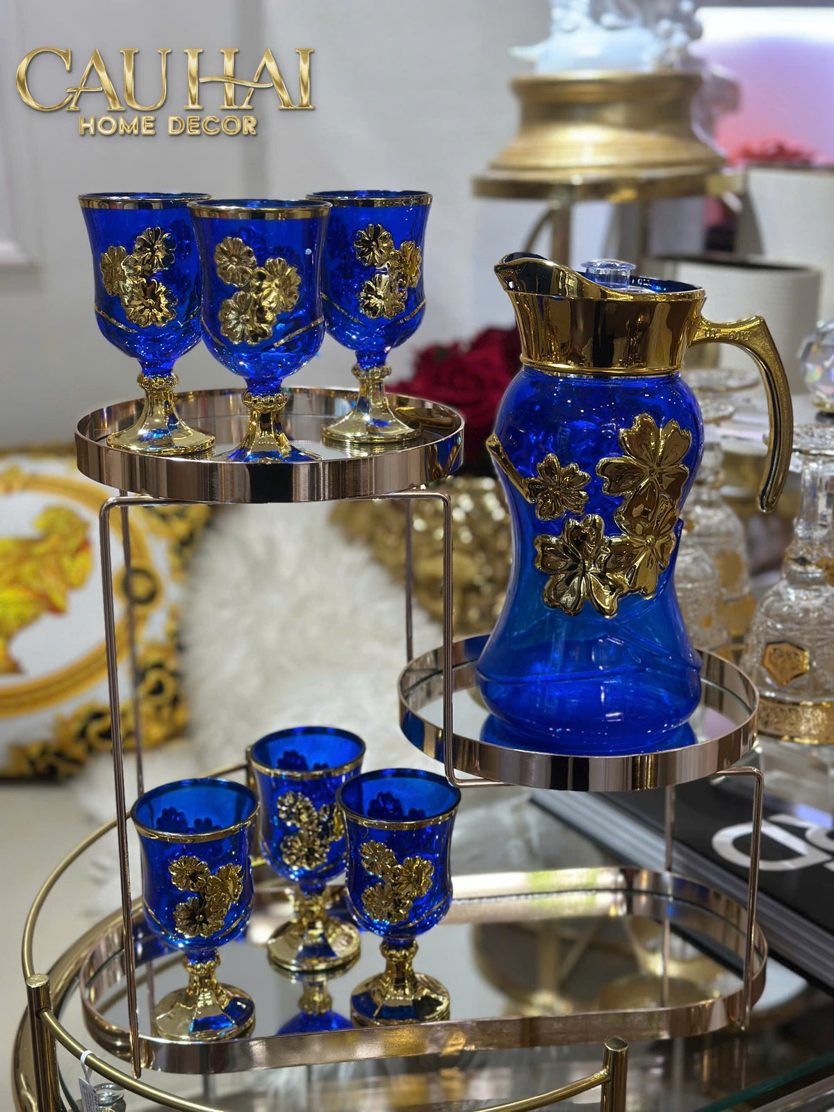 Set Binh Nuoc Thuy Tinh Grand Marquis Bleu Saphir Glass 7pcs-Set bình nước Carafe & Glassware Ensemble-CẬU HAI HOME DECOR-CẬU HAI HOME DECOR