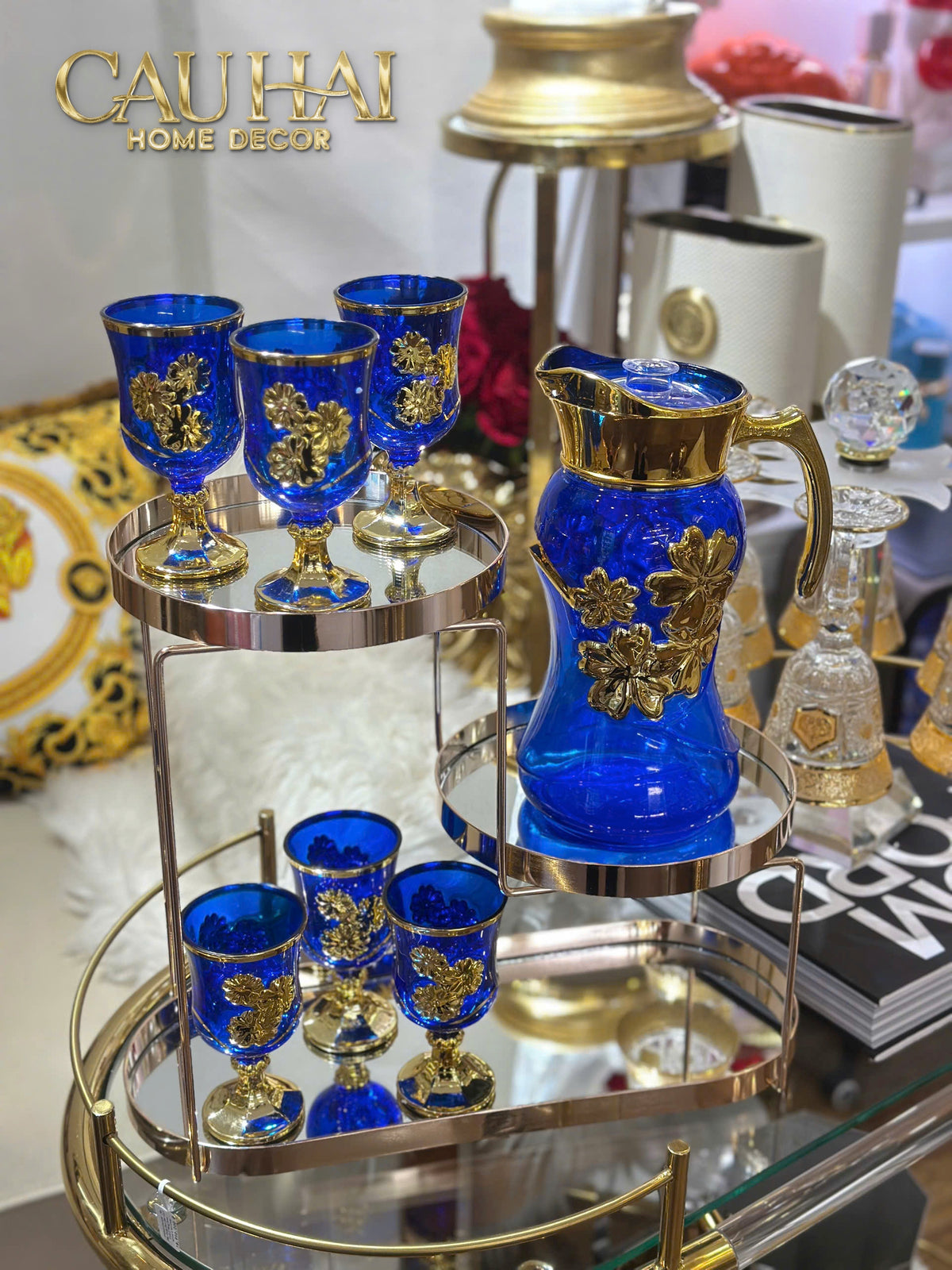 Set Binh Nuoc Thuy Tinh Grand Marquis Bleu Saphir Glass 7pcs-Set bình nước Carafe & Glassware Ensemble-CẬU HAI HOME DECOR-CẬU HAI HOME DECOR
