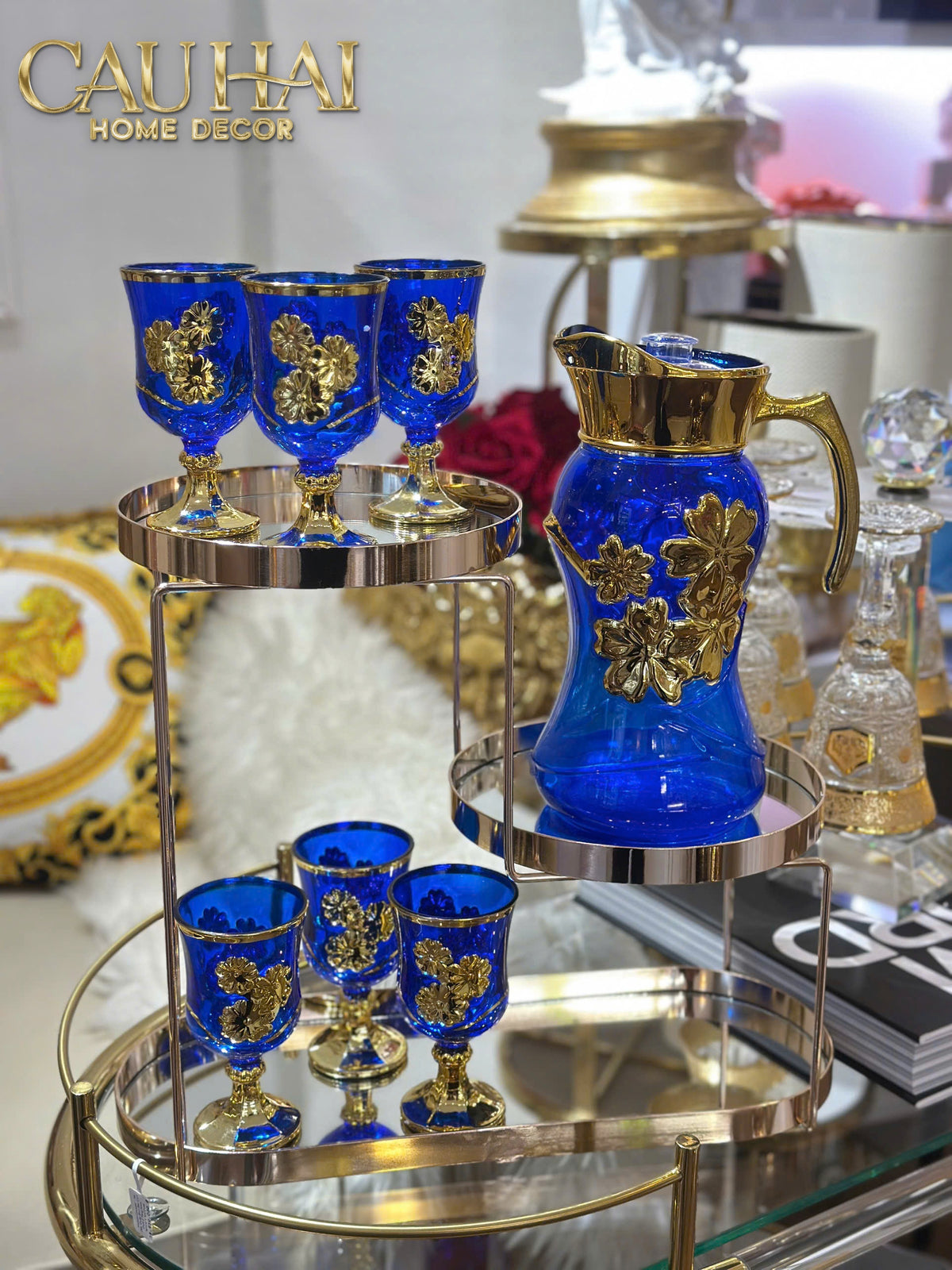 Set Binh Nuoc Thuy Tinh Grand Marquis Bleu Saphir Glass 7pcs-Set bình nước Carafe & Glassware Ensemble-CẬU HAI HOME DECOR-CẬU HAI HOME DECOR