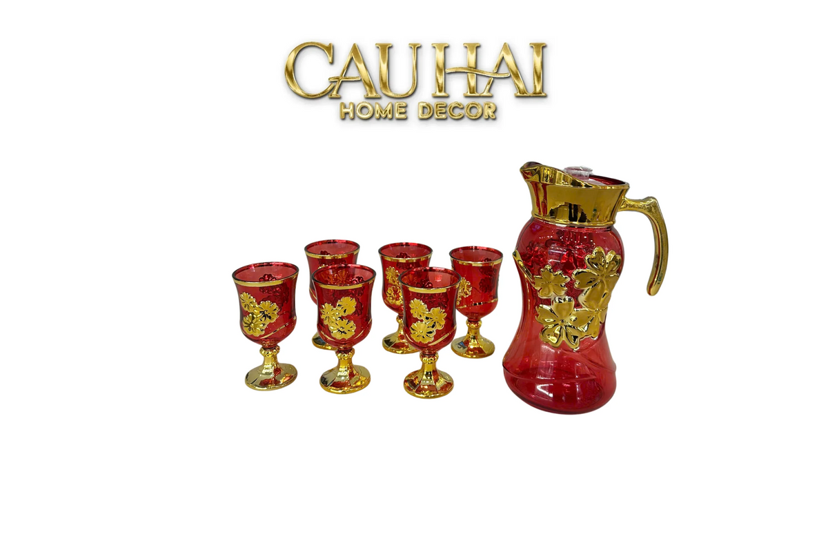 Set Binh Nuoc Thuy Tinh Grand Marquis Rubis Rouge Glass 7pcs-Set bình nước Carafe & Glassware Ensemble-CẬU HAI HOME DECOR-CẬU HAI HOME DECOR