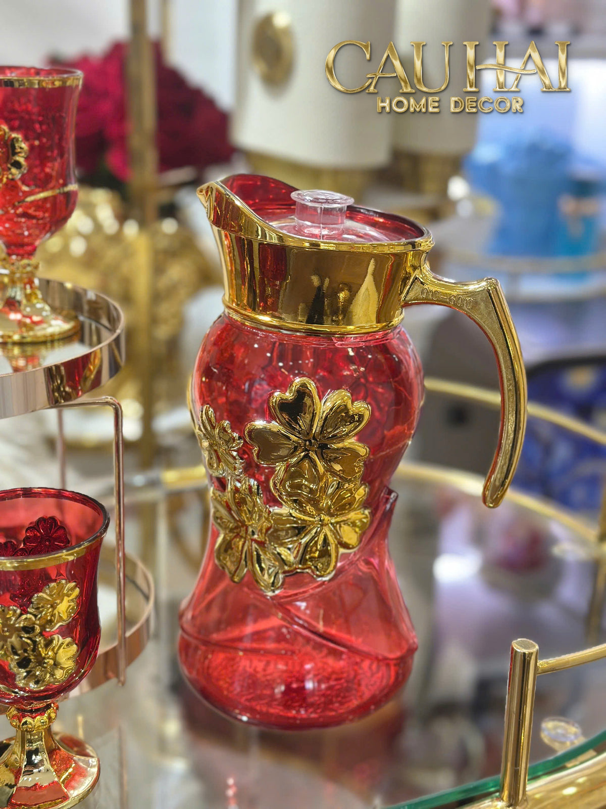 Set Binh Nuoc Thuy Tinh Grand Marquis Rubis Rouge Glass 7pcs-Set bình nước Carafe & Glassware Ensemble-CẬU HAI HOME DECOR-CẬU HAI HOME DECOR