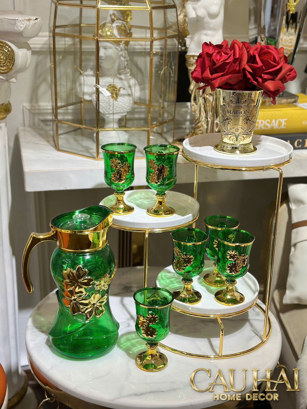 Set Binh Nuoc Thuy Tinh Grand Marquis Vert Jade Glass 7pcs-Set bình nước Carafe & Glassware Ensemble-CẬU HAI HOME DECOR-CẬU HAI HOME DECOR