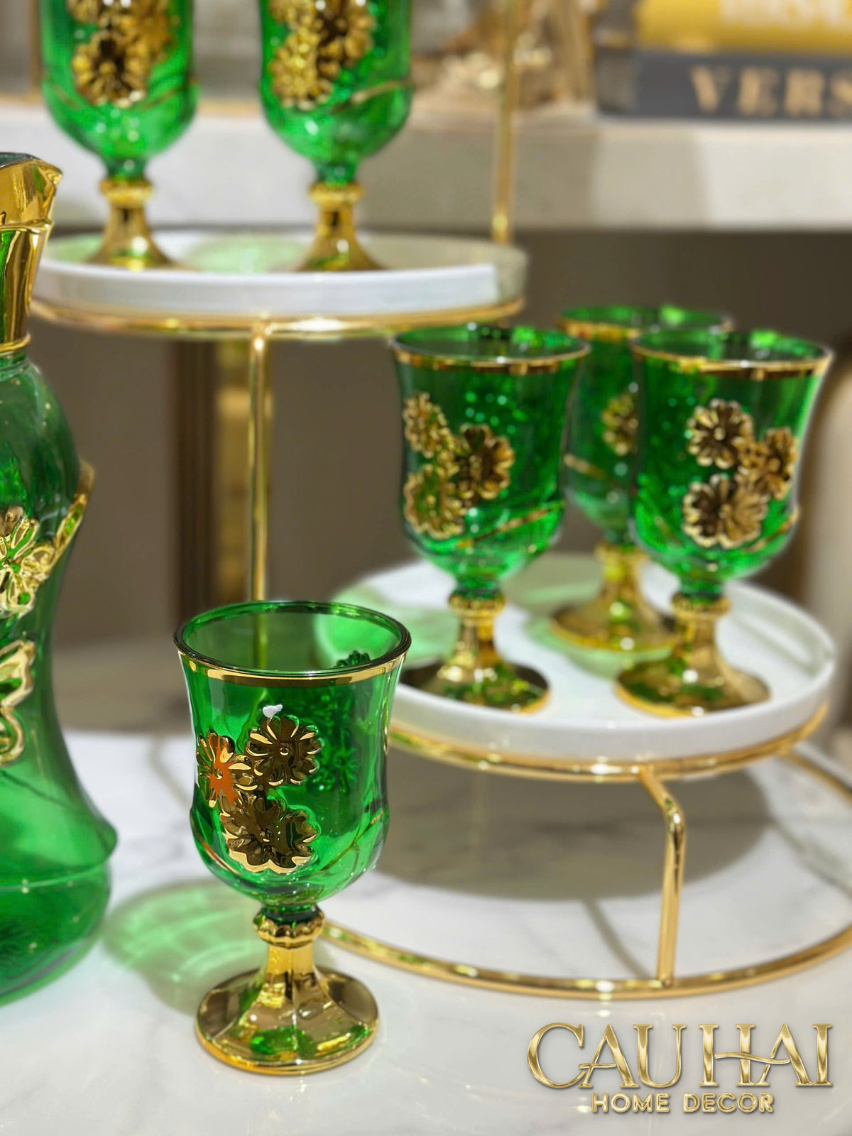 Set Binh Nuoc Thuy Tinh Grand Marquis Vert Jade Glass 7pcs-Set bình nước Carafe & Glassware Ensemble-CẬU HAI HOME DECOR-CẬU HAI HOME DECOR