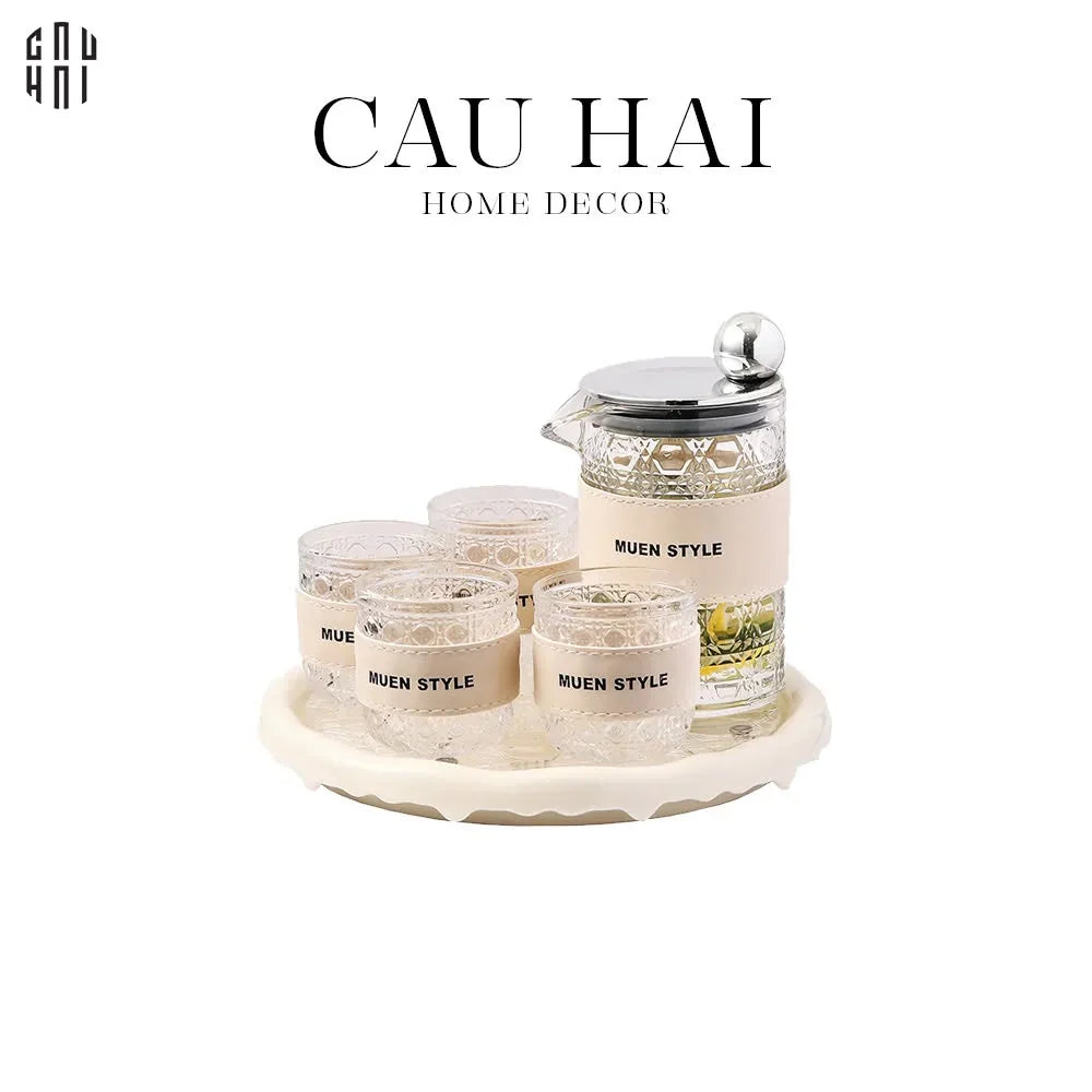 SET BÌNH NƯỚC THUỶ TINH JANIE 6PCS - CẬU HAI HOME DECOR