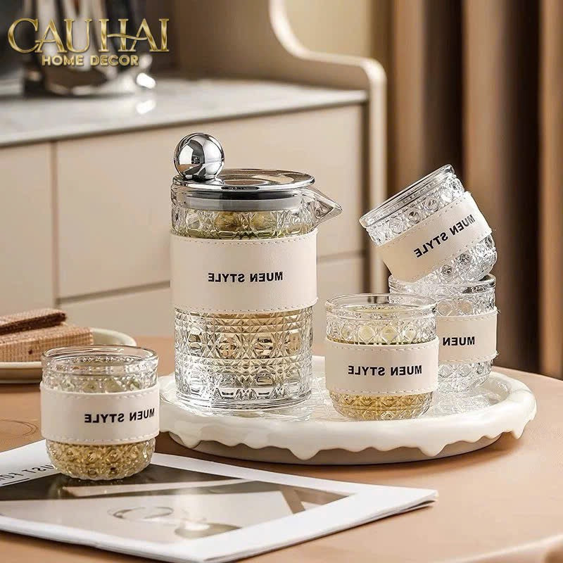 SET BÌNH NƯỚC THUỶ TINH JANIE 6PCS - CẬU HAI HOME DECOR