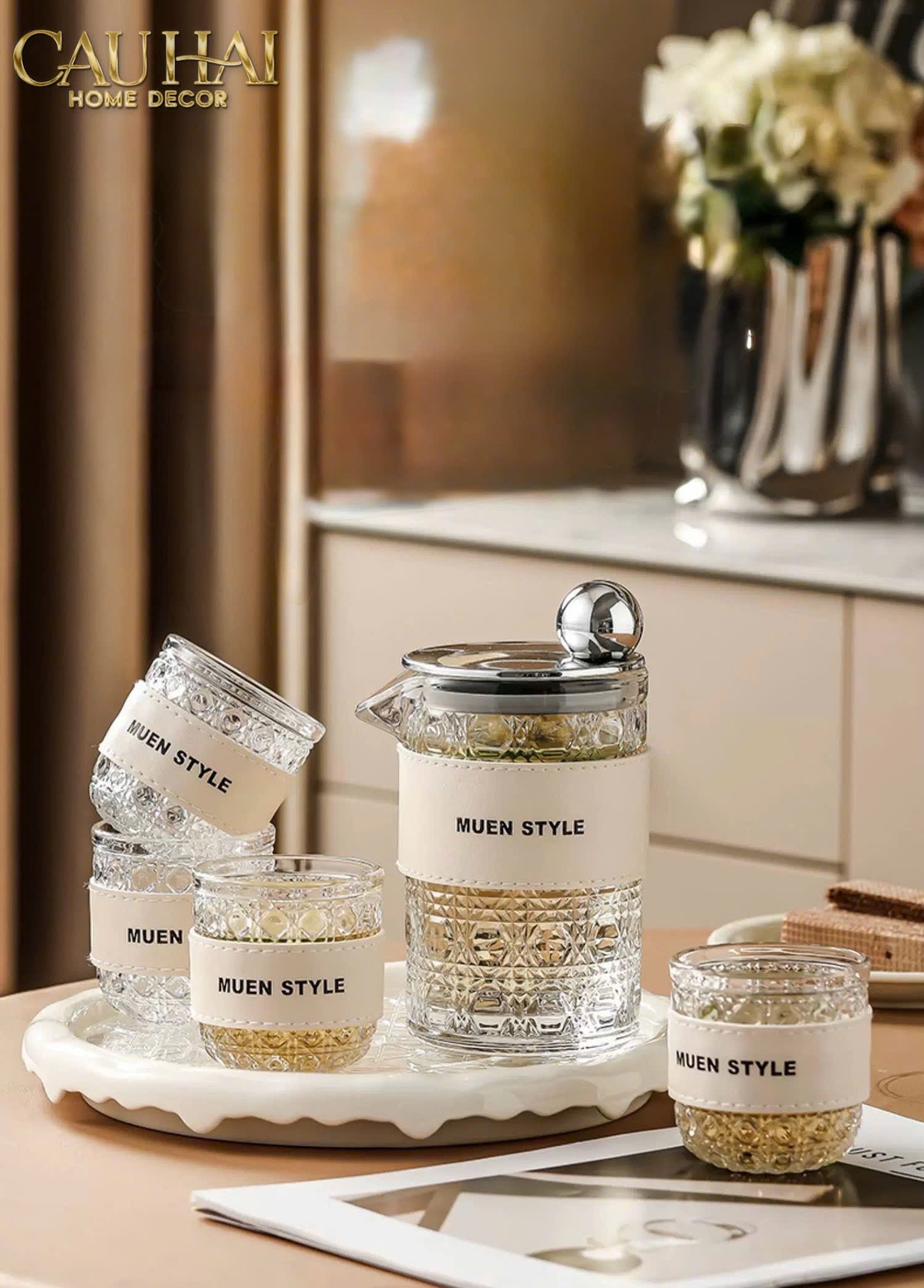 SET BÌNH NƯỚC THUỶ TINH JANIE 6PCS - CẬU HAI HOME DECOR