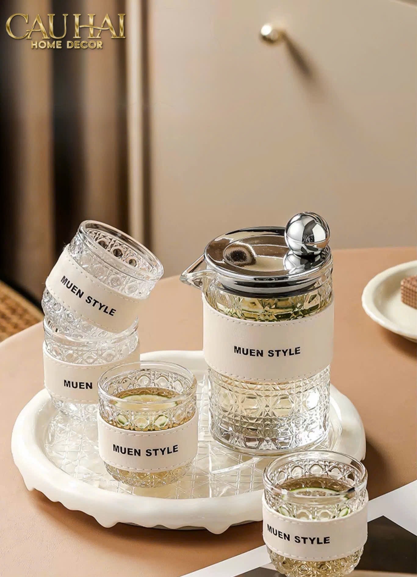 SET BÌNH NƯỚC THUỶ TINH JANIE 6PCS - CẬU HAI HOME DECOR