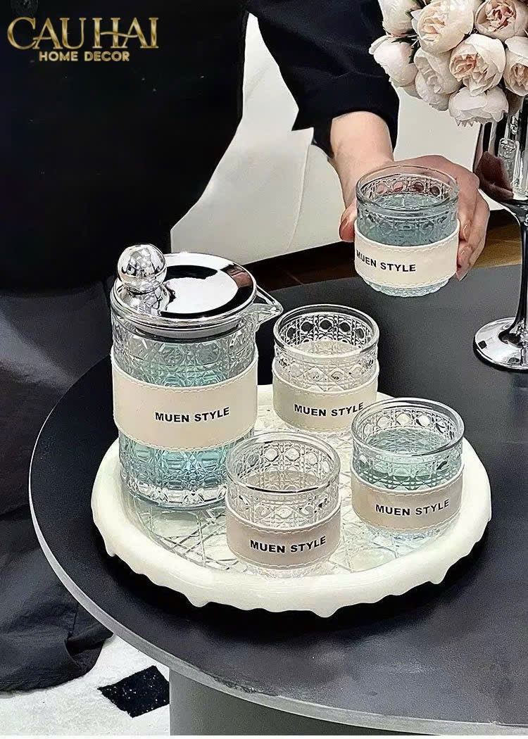 SET BÌNH NƯỚC THUỶ TINH JANIE 6PCS - CẬU HAI HOME DECOR