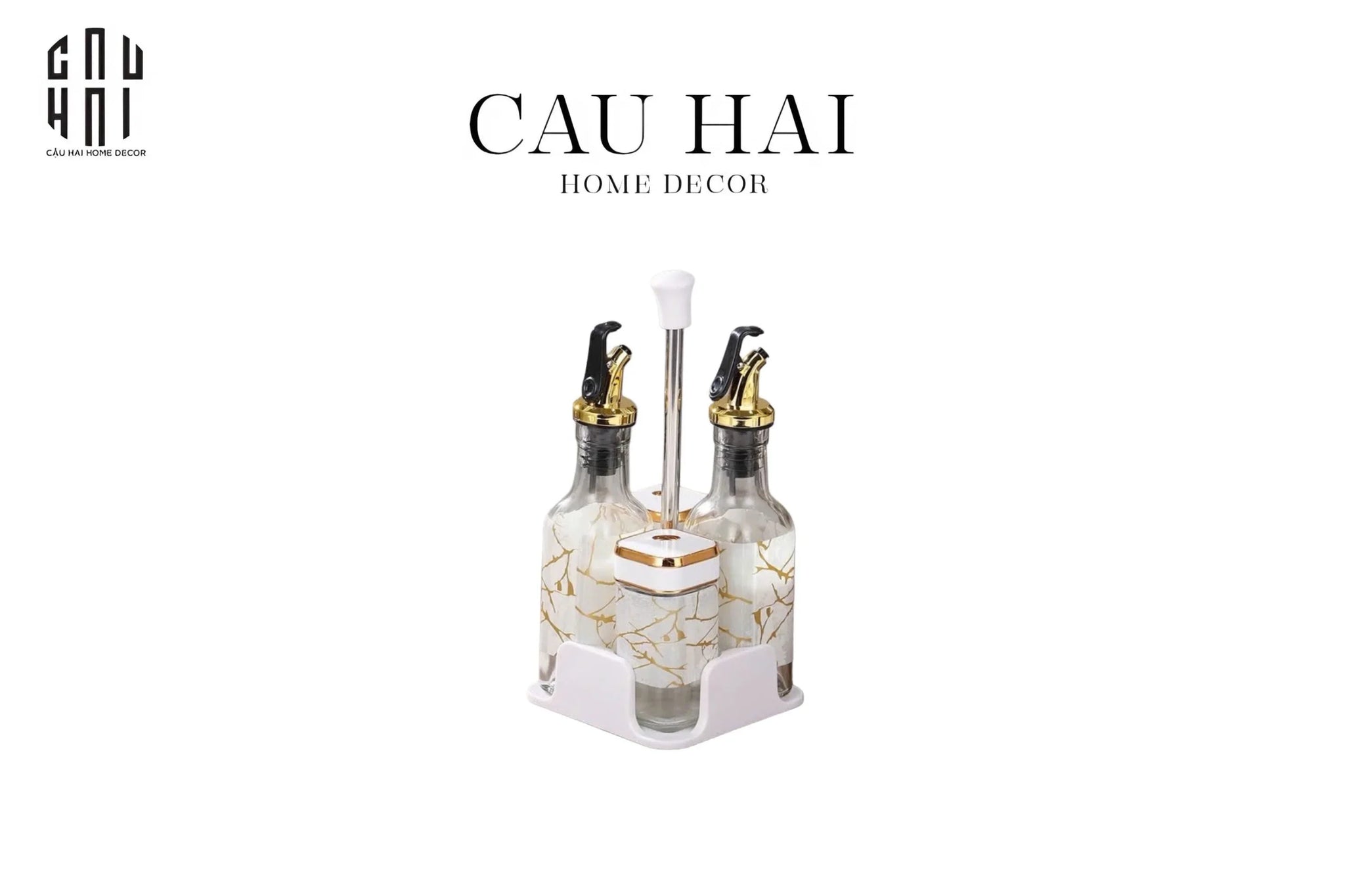 SET CHAI LỌ GIA VỊ GOLDEN VEIN WHITE FW25 - CẬU HAI HOME DECOR