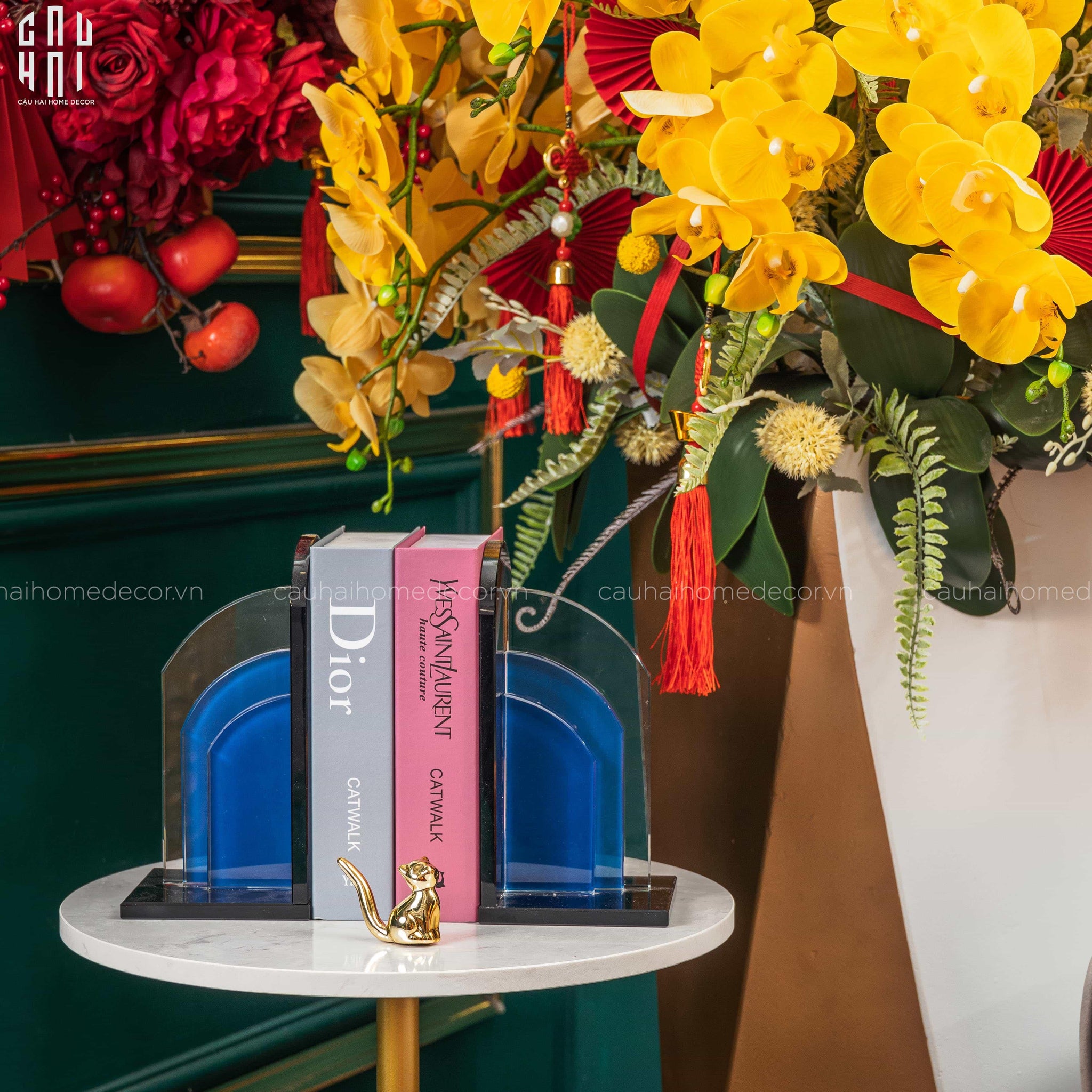 Chặn Sách Pha Lê Crystal Blue Moon Bookend-CẬU HAI HOME DECOR