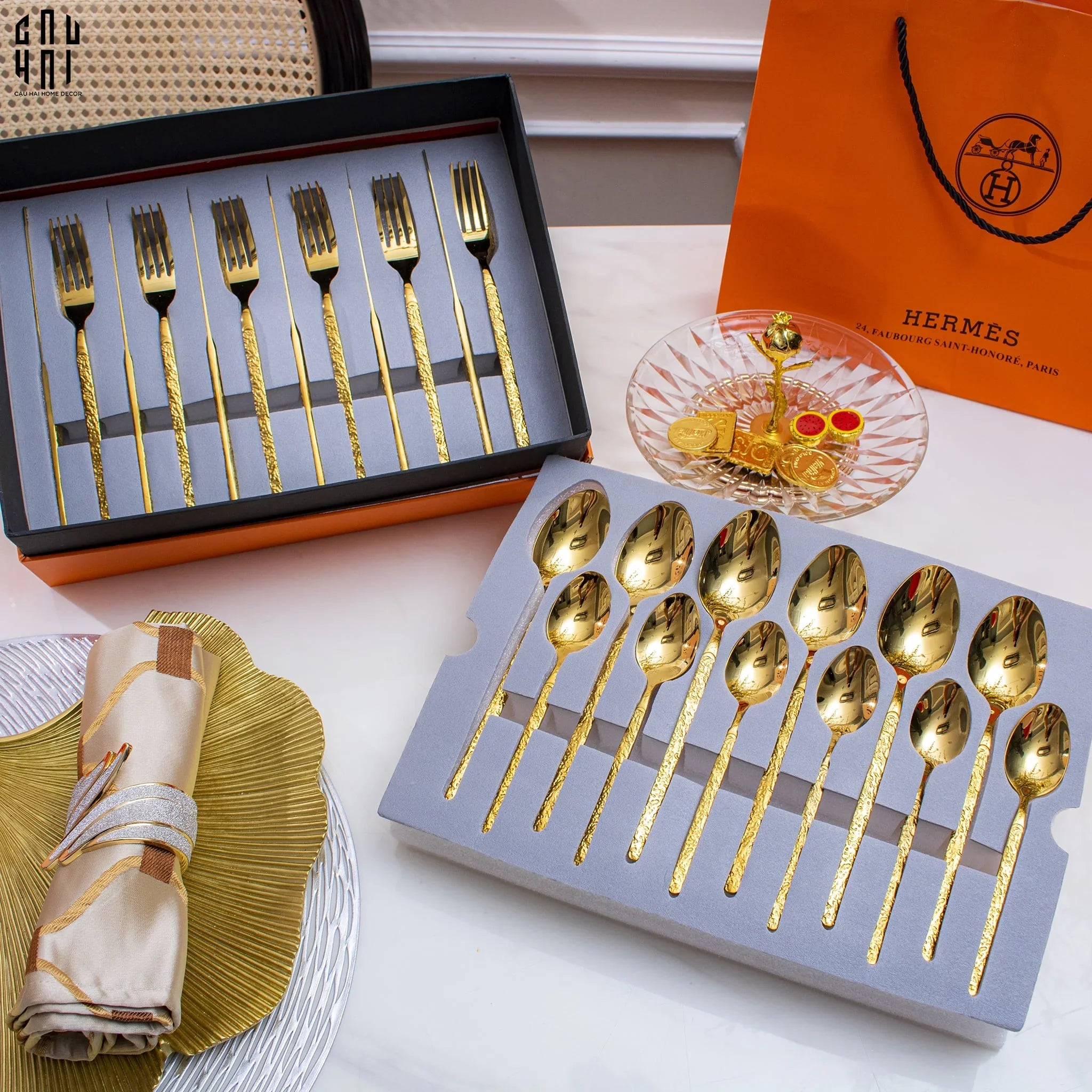 Set Dao Muỗng Nĩa 24 Món Glorious By Herm. Golden Premium Family's Cutlery 24Pcs-CẬU HAI HOME DECOR