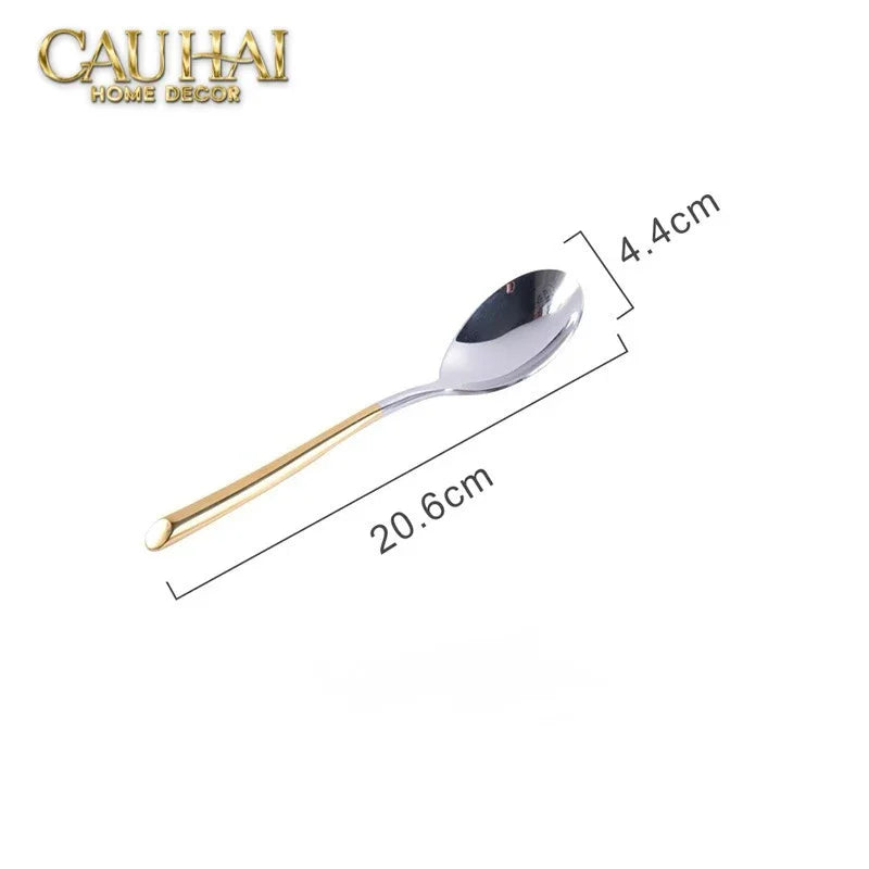 Set Dao Muỗng Nĩa 4 Món Élégance Allure Gilded Silver Dualité Premium Cutlery 4pcs-CẬU HAI HOME DECOR