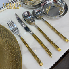 Set Dao Muỗng Nĩa 4 Món Élégance Allure Gilded Silver Dualité Premium Cutlery 4pcs-CẬU HAI HOME DECOR