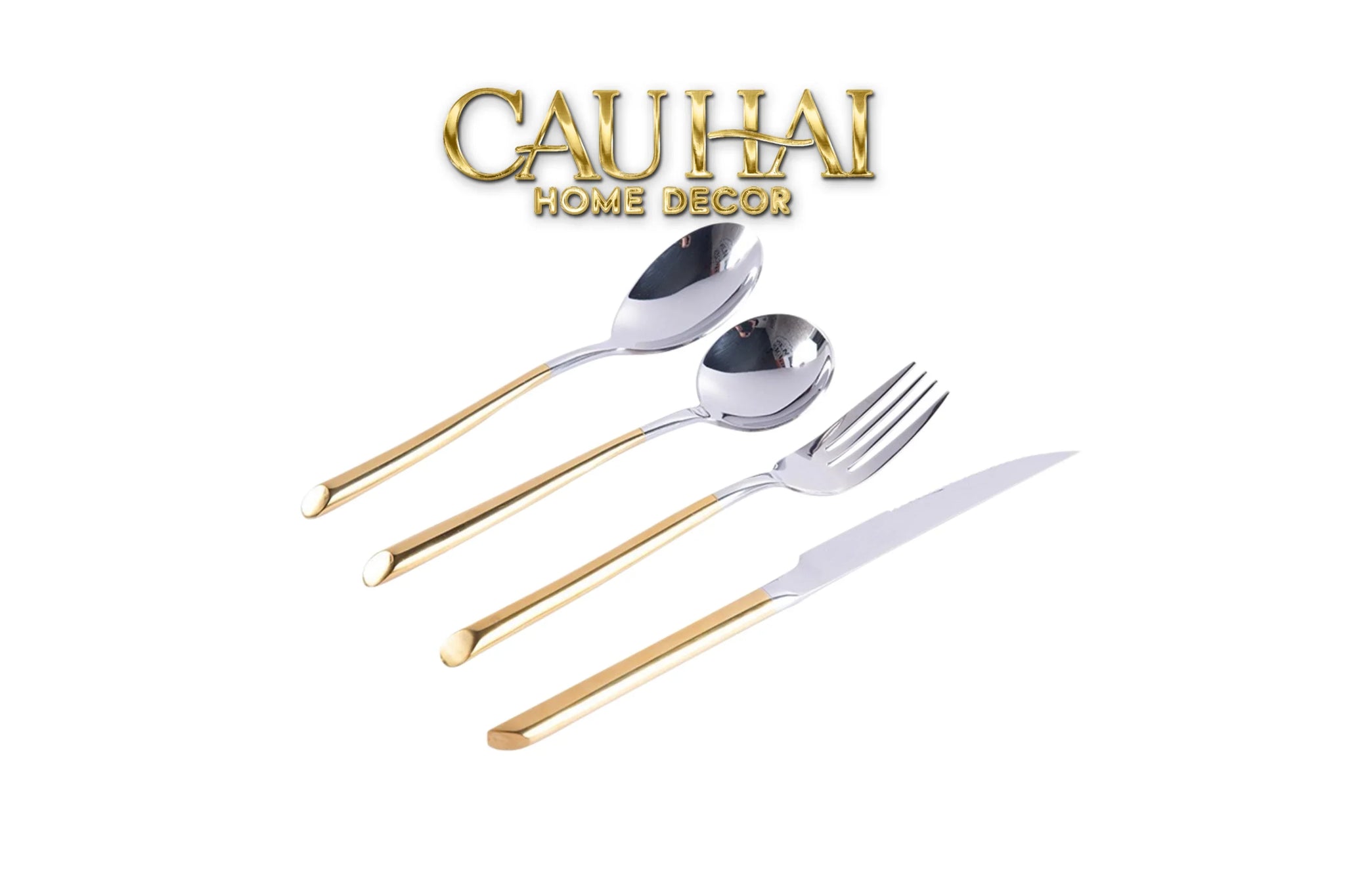 Set Dao Muỗng Nĩa 4 Món Élégance Allure Gilded Silver Dualité Premium Cutlery 4pcs-CẬU HAI HOME DECOR