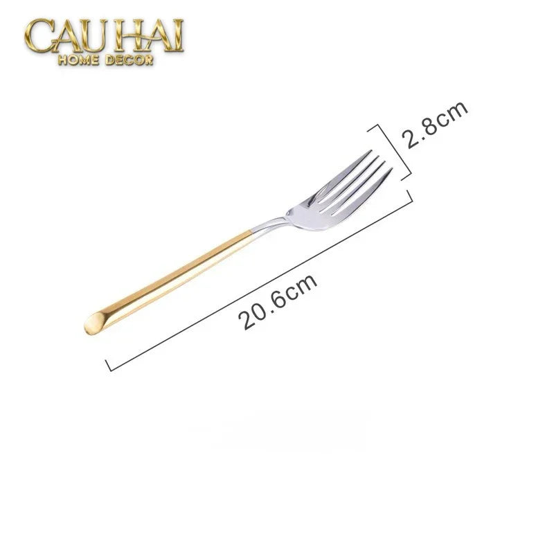 Set Dao Muỗng Nĩa 4 Món Élégance Allure Gilded Silver Dualité Premium Cutlery 4pcs-CẬU HAI HOME DECOR