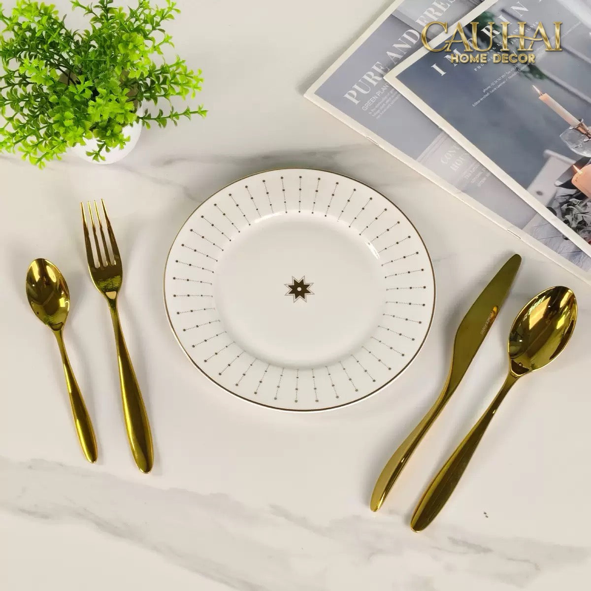 Set Dao Muỗng Nĩa 4 Món H Class Golden Attelage Noble Dinner Cutlery 4pcs-CẬU HAI HOME DECOR