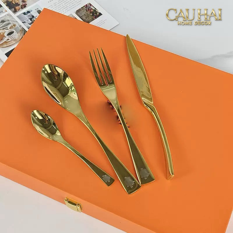 Set Dao Muỗng Nĩa 4 Món H Class Golden Attelage Noble Dinner Cutlery 4pcs-CẬU HAI HOME DECOR