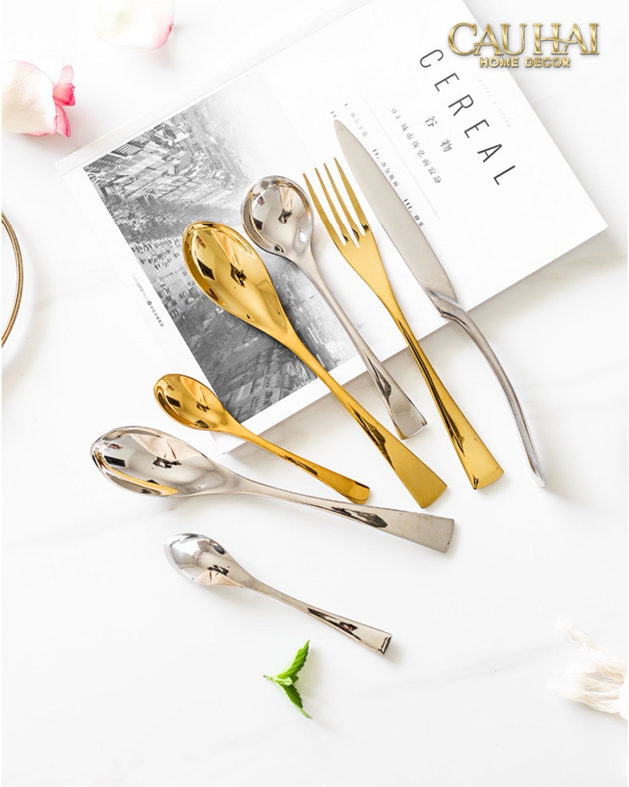 Set Dao Muỗng Nĩa 4 Món H Class Golden Attelage Noble Dinner Cutlery 4pcs-CẬU HAI HOME DECOR