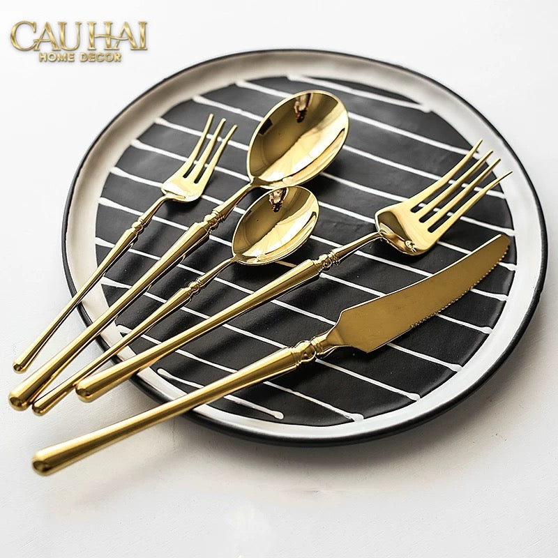 Set Dao Muỗng Nĩa 4 Món Haute Glamour Trident - Shining Golden Premium Cutlery 4pcs-CẬU HAI HOME DECOR