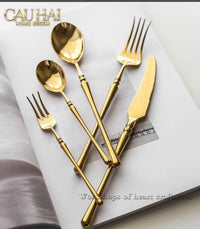 Set Dao Muỗng Nĩa 4 Món Haute Glamour Trident - Shining Golden Premium Cutlery 4pcs-CẬU HAI HOME DECOR