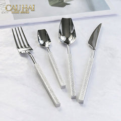Set Dao Muỗng Nĩa 4 Món Raw Metal Gold Hybrid Dinner Cutlery Set 4pcs-CẬU HAI HOME DECOR