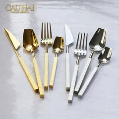 Set Dao Muỗng Nĩa 4 Món Raw Metal Gold Hybrid Dinner Cutlery Set 4pcs-CẬU HAI HOME DECOR