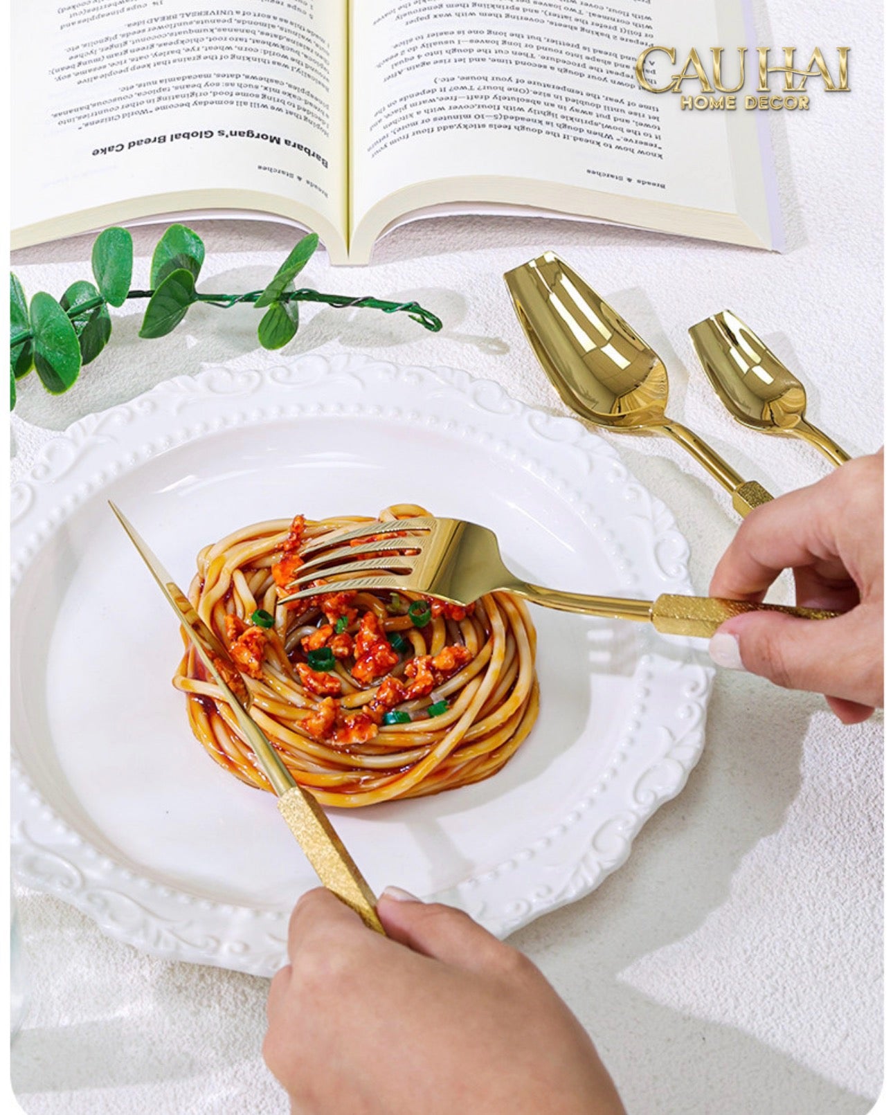 Set Dao Muỗng Nĩa 4 Món Raw Metal Gold Hybrid Dinner Cutlery Set 4pcs-CẬU HAI HOME DECOR
