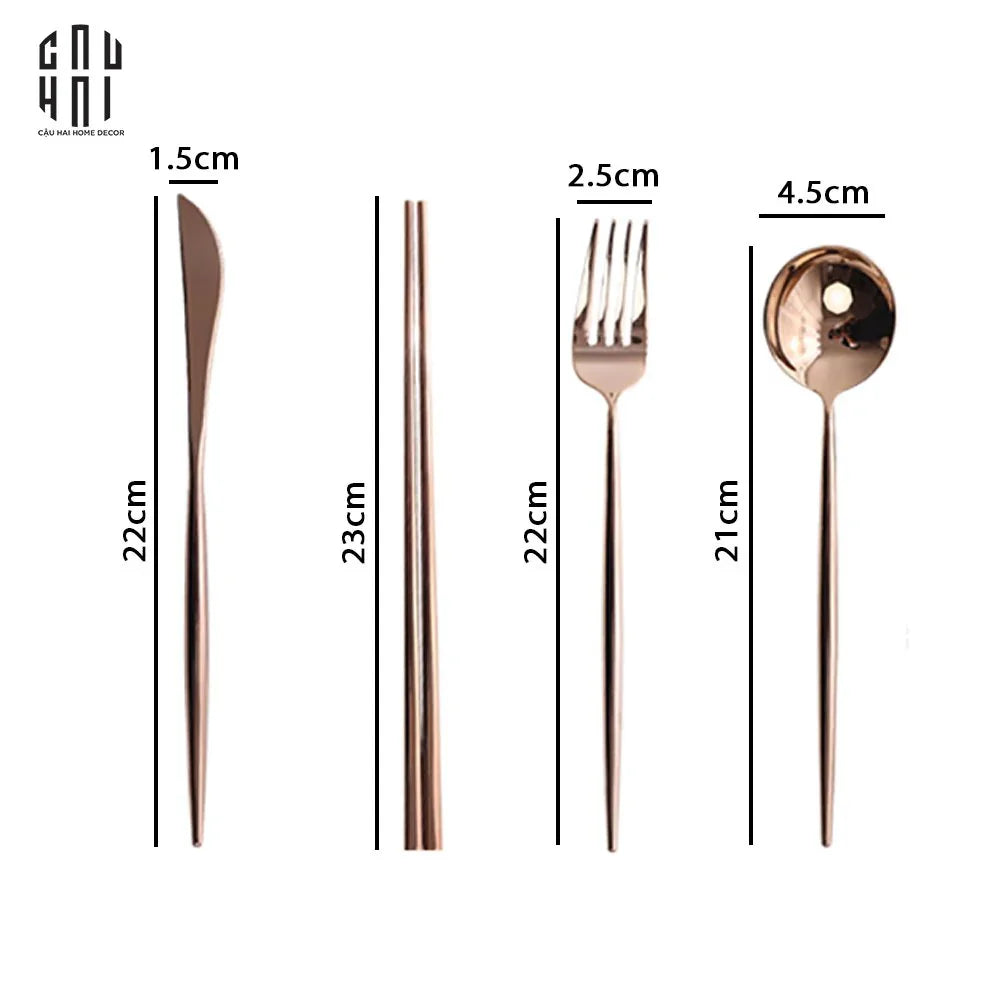 SET DAO NĨA ROSE GOLD 4PCS - CUTLERY ROSE GOLD 4PCS - CẬU HAI HOME DECOR