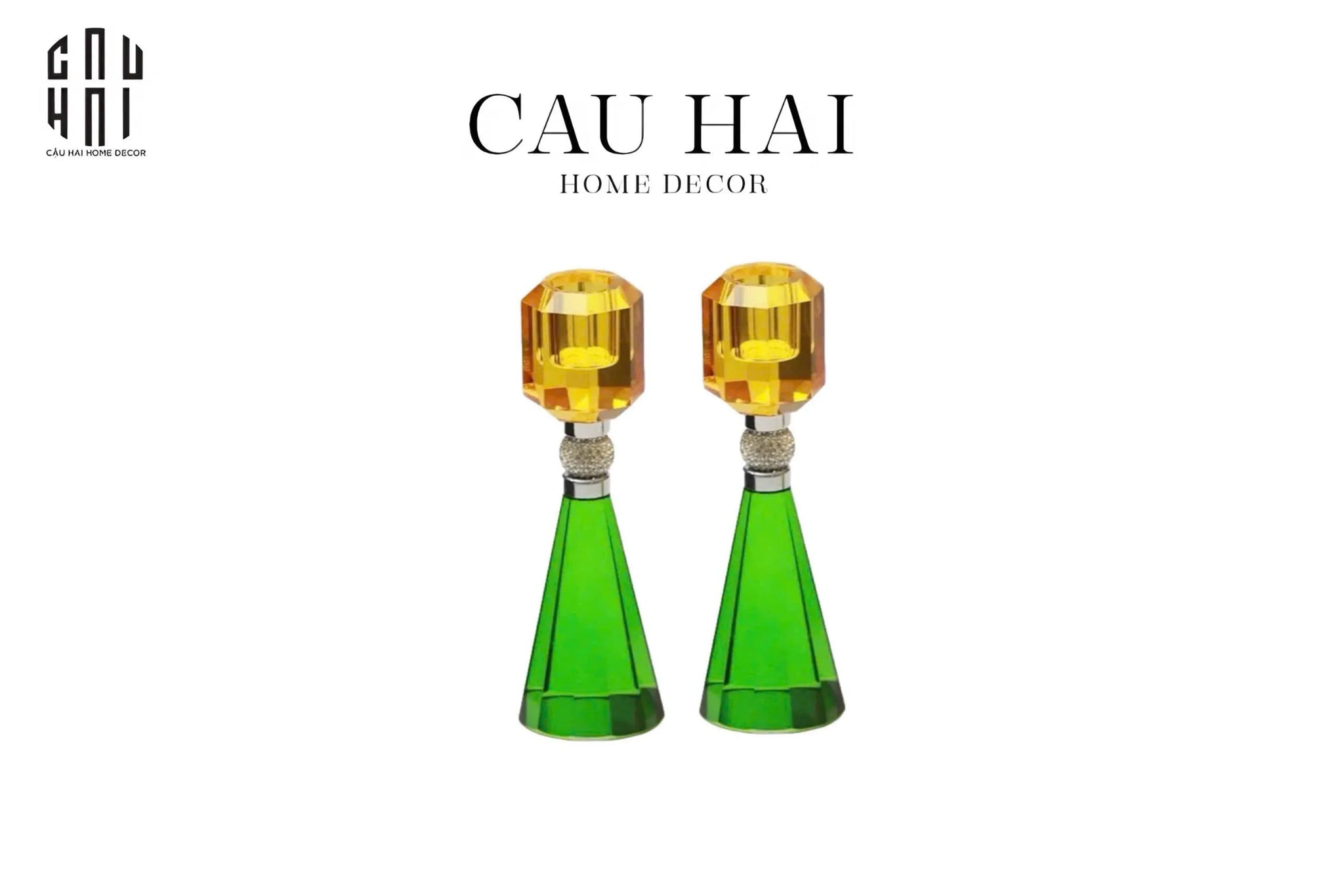 SET ĐẾ NẾN PHA LÊ - CANDLE GEM – EMERALD & CITRINE - CẬU HAI HOME DECOR