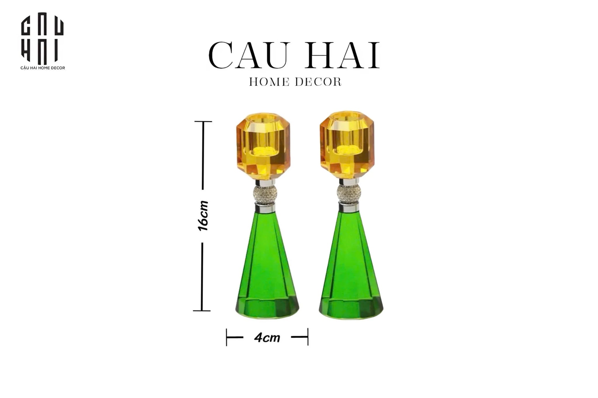 SET ĐẾ NẾN PHA LÊ - CANDLE GEM – EMERALD & CITRINE - CẬU HAI HOME DECOR