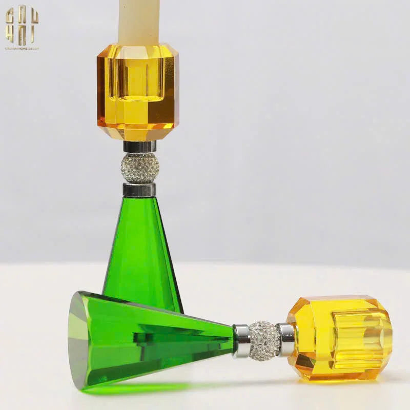 SET ĐẾ NẾN PHA LÊ - CANDLE GEM – EMERALD & CITRINE - CẬU HAI HOME DECOR