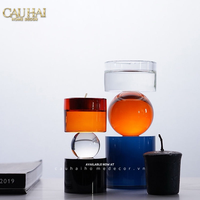 Set Đế Nến Pha Lê Đa Sắc Hừng Đông - Cristalleries Amber Dawn Candle Holders 6.5x16 5x11-CẬU HAI HOME DECOR