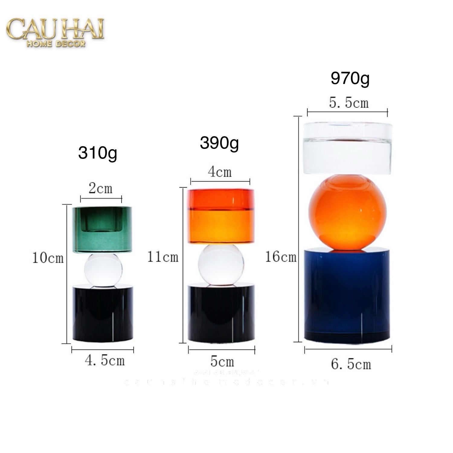 Set Đế Nến Pha Lê Đa Sắc Hừng Đông - Cristalleries Amber Dawn Candle Holders 6.5x16 5x11-CẬU HAI HOME DECOR