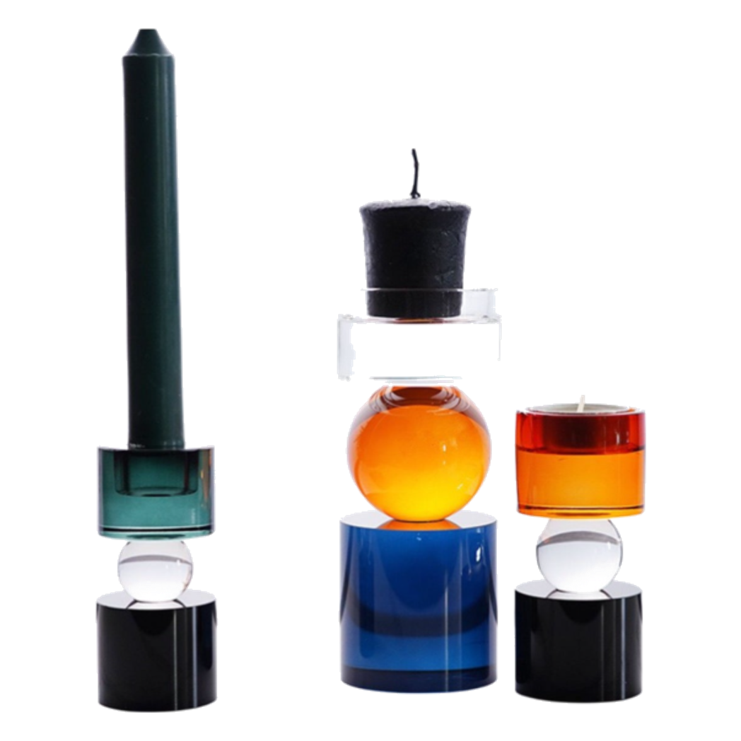 Set Đế Nến Pha Lê Đa Sắc Hừng Đông - Cristalleries Amber Dawn Candle Holders 6.5x16 5x11-ĐẾ NẾN-CẬU HAI HOME DECOR-CẬU HAI HOME DECOR