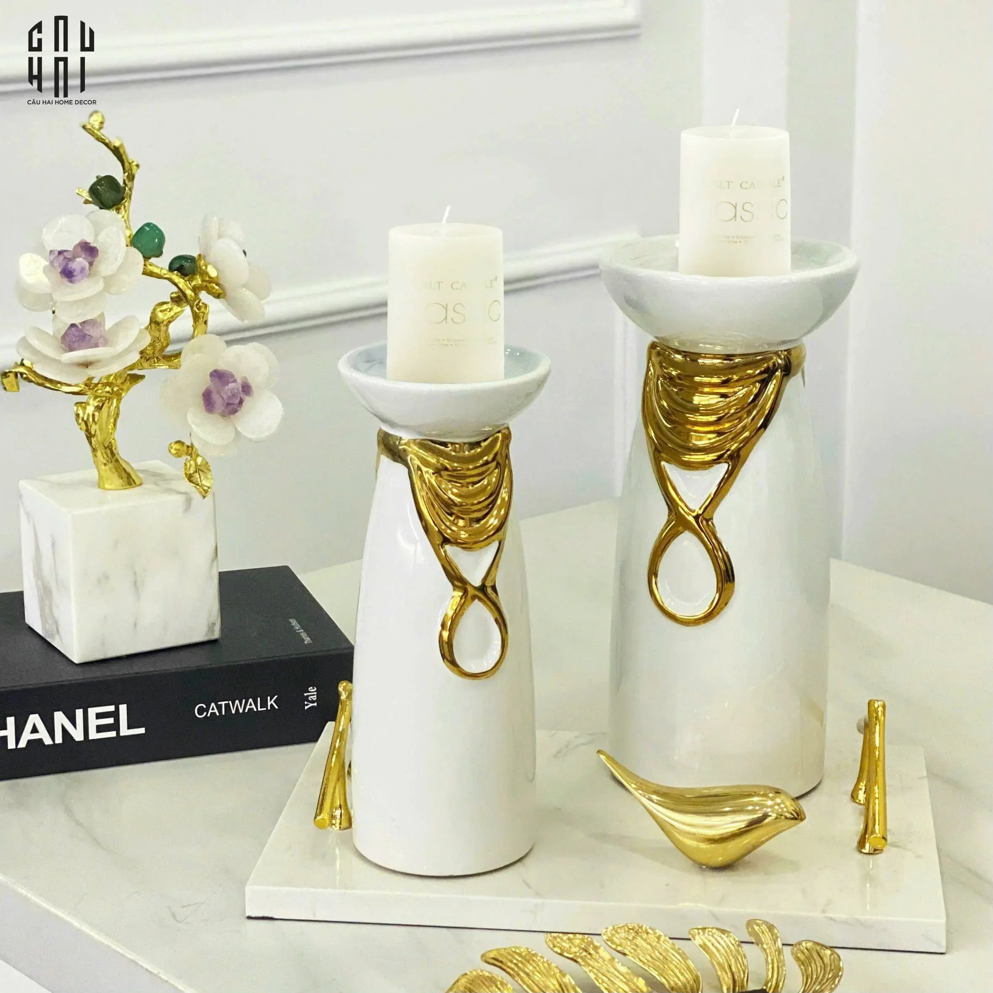HOME COUTURE – SET 2 ĐẾ NẾN GOLDEN INFINITY LOOP CANDLE STAND - CẬU HAI HOME DECOR