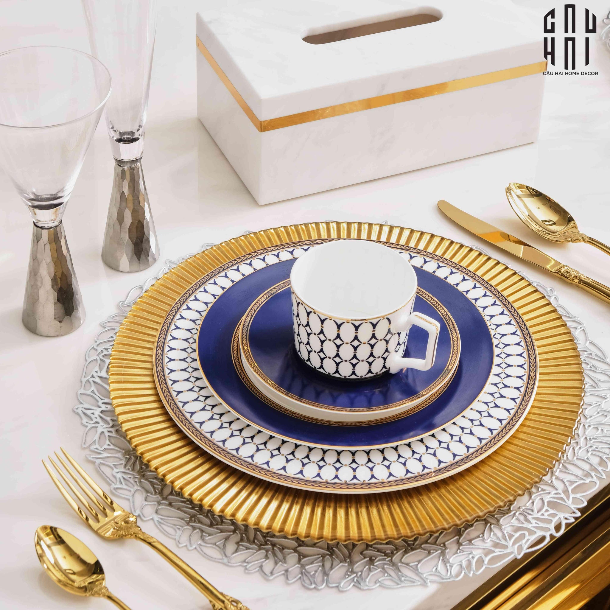 Set Đĩa Bàn Tiệc Âu Ogilvy Banquet Plates 4 Pcs Élégance Cobalt Blue Dinnerware Sets-CẬU HAI HOME DECOR