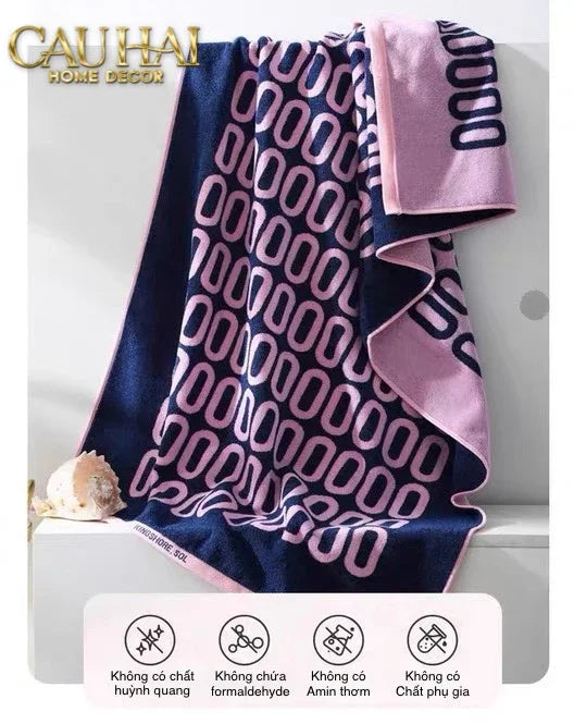 SET KHĂN TẮM 75x140 & 34x74 ZERO - ROSE NAVY BATH TOWEL - CẬU HAI HOME DECOR