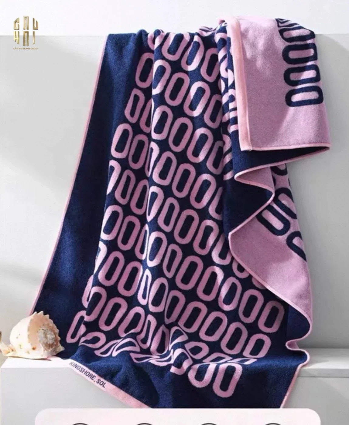 SET KHĂN TẮM 75x140 & 34x74 ZERO - ROSE NAVY BATH TOWEL - CẬU HAI HOME DECOR