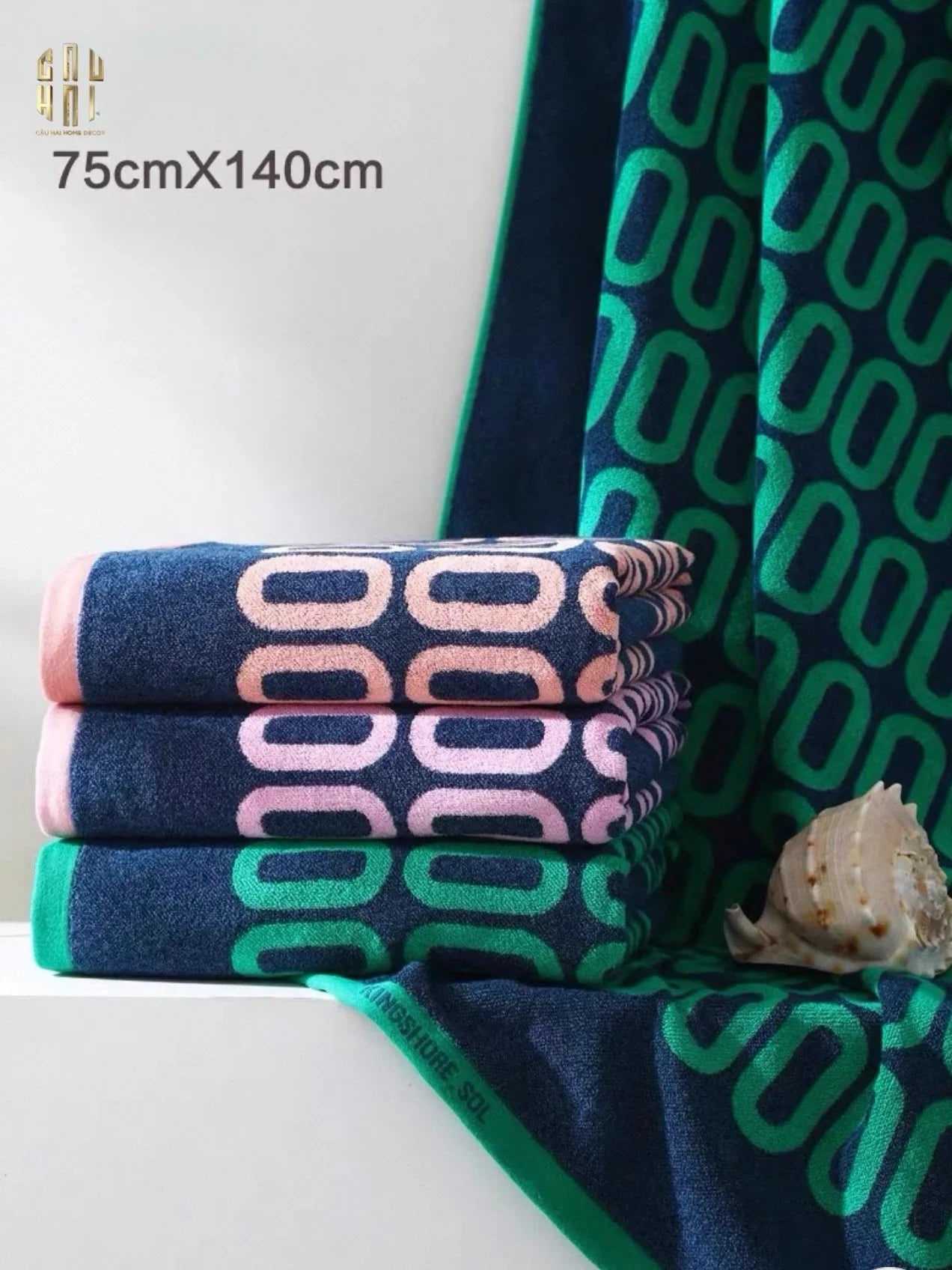 SET KHĂN TẮM 75x140 & 34x74 ZERO - ROSE NAVY BATH TOWEL - CẬU HAI HOME DECOR