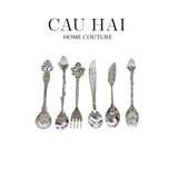 SET MUỖNG COFFEE SPOON SILVER ANTIQUE 6 CÁI - CẬU HAI HOME DECOR