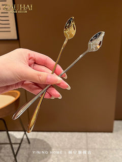Set Muỗng Dài Thìa Coffee Argent Golden Leaf Coffee Spoon Set 4pcs. 2.2x19.5cm-CẬU HAI HOME DECOR