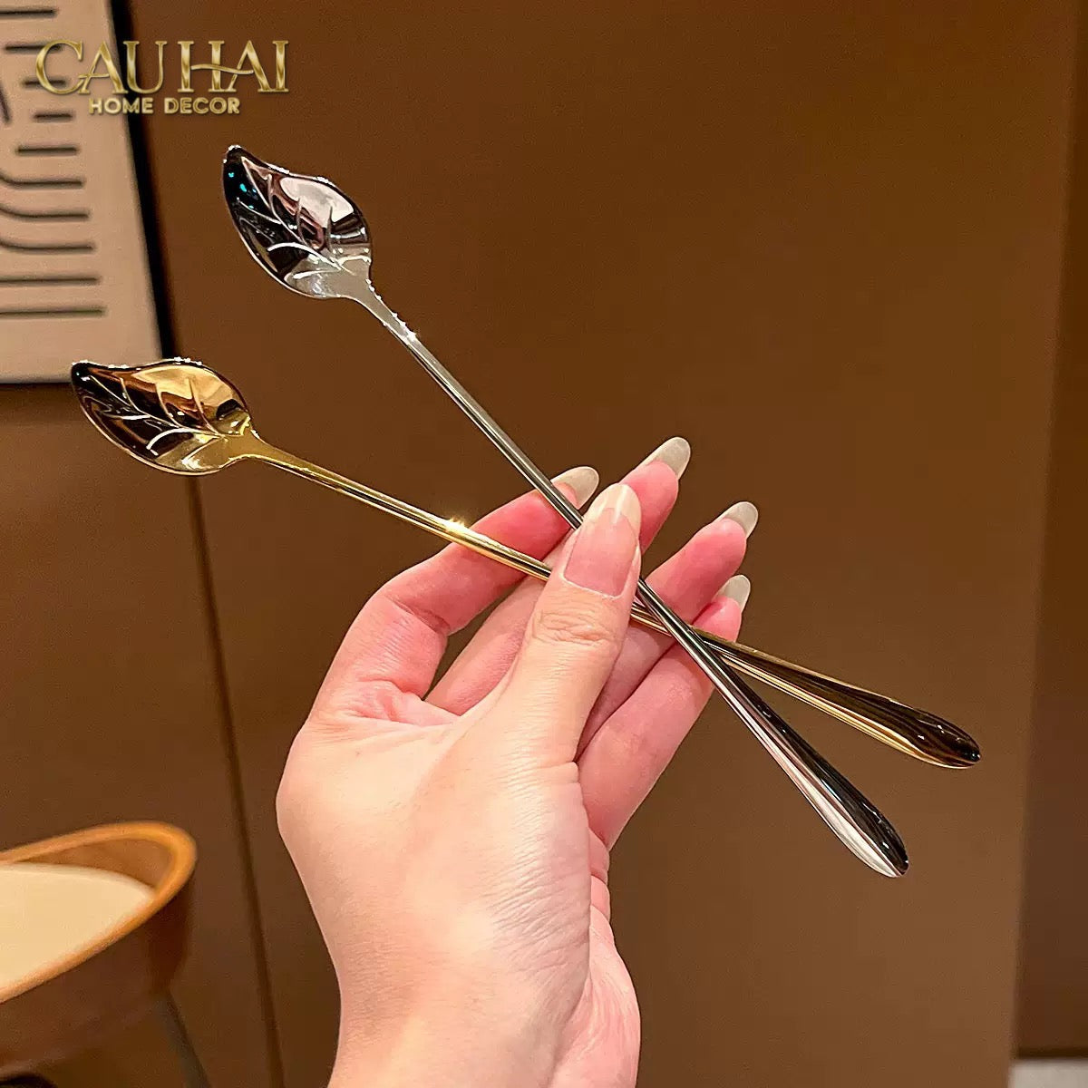 Set Muỗng Dài Thìa Coffee Argent Golden Leaf Coffee Spoon Set 4pcs. 2.2x19.5cm-CẬU HAI HOME DECOR