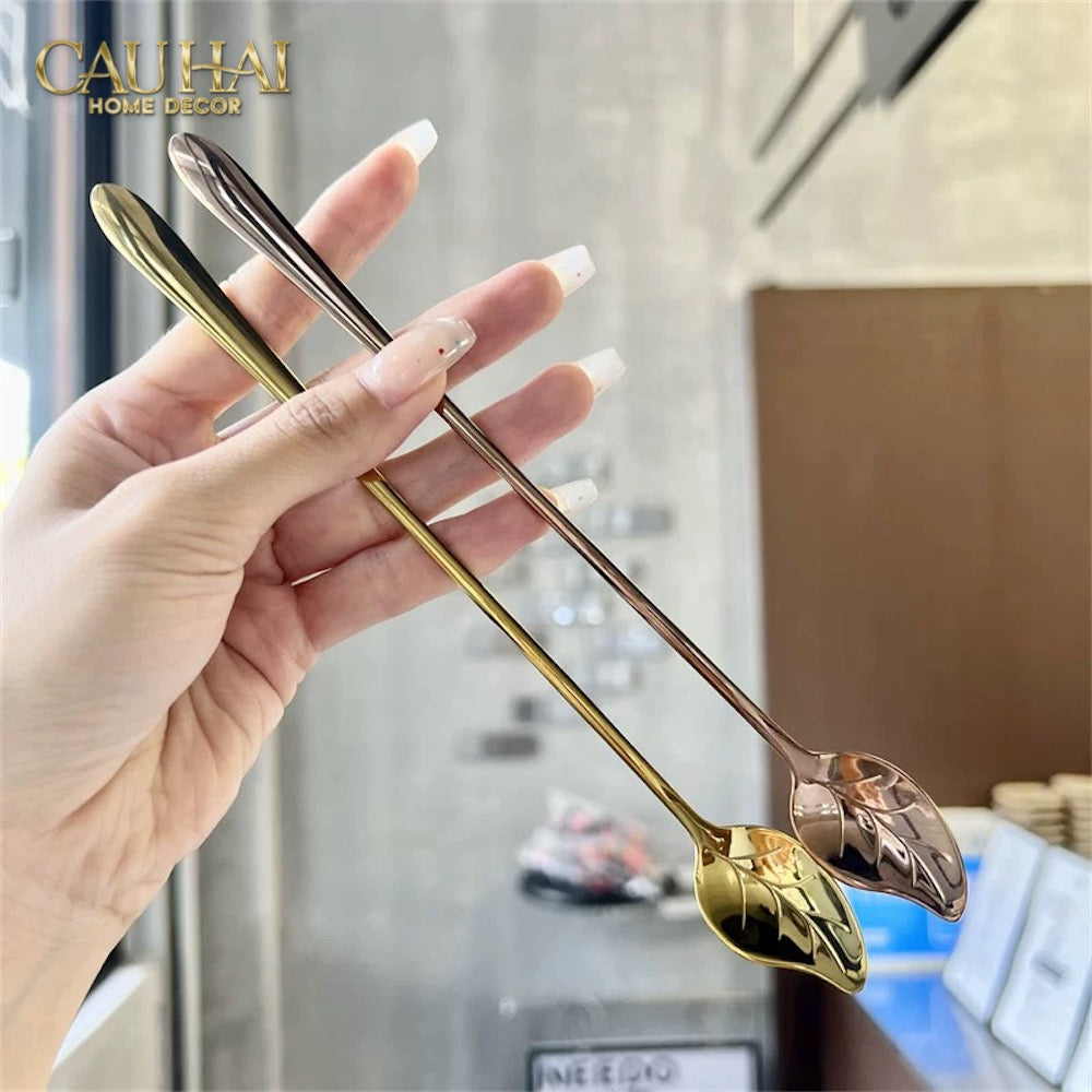 Set Muỗng Dài Thìa Coffee Argent Golden Leaf Coffee Spoon Set 4pcs. 2.2x19.5cm-CẬU HAI HOME DECOR