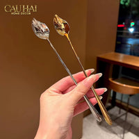 Set Muỗng Dài Thìa Coffee Argent Golden Leaf Coffee Spoon Set 4pcs. 2.2x19.5cm-CẬU HAI HOME DECOR