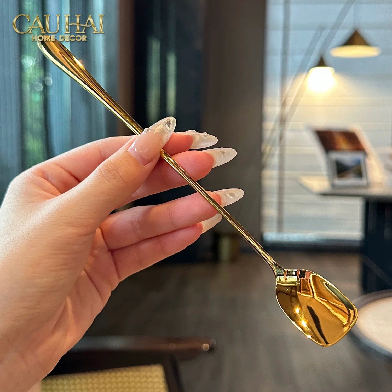 Set Muỗng Dài Thìa Coffee Silver Golden Square Head Coffee Spoon Set 4pcs. 2.2x19.5cm-CẬU HAI HOME DECOR