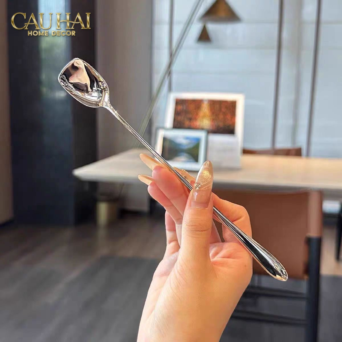 Set Muỗng Dài Thìa Coffee Silver Golden Square Head Coffee Spoon Set 4pcs. 2.2x19.5cm-CẬU HAI HOME DECOR