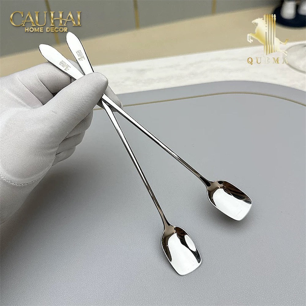 Set Muỗng Dài Thìa Coffee Silver Golden Square Head Coffee Spoon Set 4pcs. 2.2x19.5cm-CẬU HAI HOME DECOR
